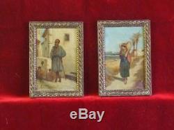 Paire tableaux anciens M. E FOURNAL Ecole Orientaliste XXe siècle Huiles panneaux