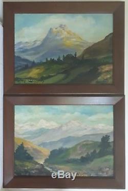Paire tableaux huiles sur bois paysages montagnes Guy Le Florentin début XXème