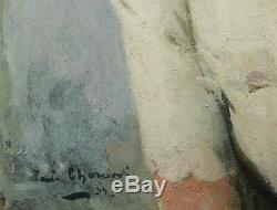 Paul CHARAVEL tableau huile portrait jeune femme brune chemisier blanc années 40