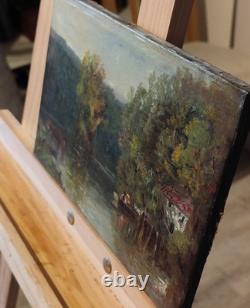 Paul Huet (1803-1869) Huile sur toile Sous-bois avec un étang