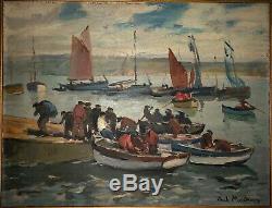 Paul Morchain 1876-1939 Bretagne Retour de pêche 30 marins peintre de la marine