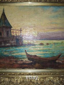 Paysage, Huile sur panneau / bois XIXème à restaurer, tableau signé