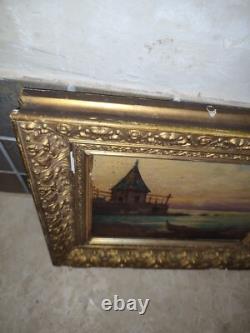 Paysage, Huile sur panneau / bois XIXème à restaurer, tableau signé