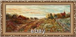 Paysage Villageois D'Automne Avec Église Huile Sur Bois Signé EB 94