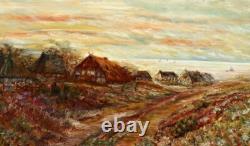 Paysage Villageois D'Automne Avec Église Huile Sur Bois Signé EB 94