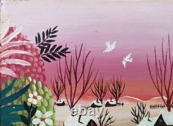 Paysage hivernal féerique Art naïf italien Peinture originale à l'huile signée