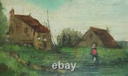 Paysage peinture à l'huile sur bois 19e siècle Barbizon Signé antique painting