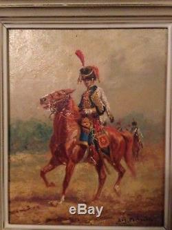 Péchaubès Peinture Huile sur panneau bois Soldat Ier Empire Chasseur Militaria