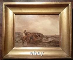 Pêcheurs En Mer Huile Sur Panneau Bois Non Signe