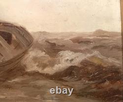 Pêcheurs En Mer Huile Sur Panneau Bois Non Signe