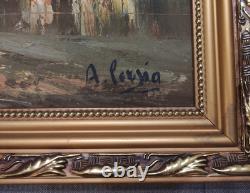 Peinture À L'huile Sur Toile Avec Cadre En Bois Doré Tableau Vintage Signé