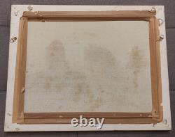 Peinture À L'huile Sur Toile Avec Cadre En Bois Doré Tableau Vintage Signé
