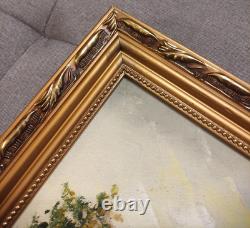 Peinture À L'huile Sur Toile Avec Cadre En Bois Doré Tableau Vintage Signé