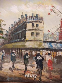 Peinture À L'huile Sur Toile Avec Cadre En Bois Doré Tableau Vintage Signé
