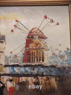 Peinture À L'huile Sur Toile Avec Cadre En Bois Doré Tableau Vintage Signé