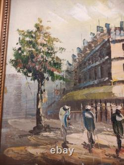 Peinture À L'huile Sur Toile Avec Cadre En Bois Doré Tableau Vintage Signé