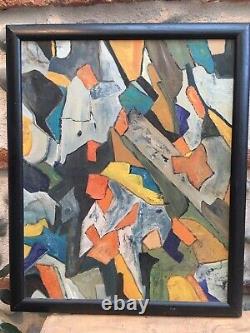 Peinture Abstraite 1960 Huile Sur Panneau Bois Hsp À Identifier Paysage Au Verso