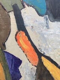 Peinture Abstraite 1960 Huile Sur Panneau Bois Hsp À Identifier Paysage Au Verso