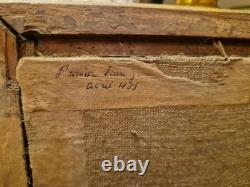 Peinture Ancienne, Huile Sur Panneau, Maisons Derrière Les Arbres, XIX Ème S