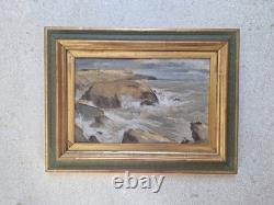 Peinture Ancienne Huile Sur bois Paysage Vue Mer. Tableau Miniature Encadré