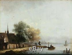 Peinture Ancienne huile sur bois originale du XIXe siècle Paysage flamand