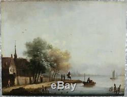 Peinture Ancienne huile sur bois originale du XIXe siècle Paysage flamand