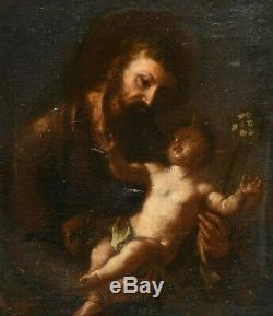 Peinture Du XVIIème. Saint Joseph Et l'Enfant Jésus