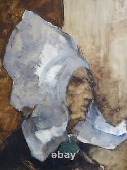 Peinture Expressionniste-vers 1960-puissant Portrait De Femme Bretonne-anonyme