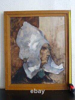 Peinture Expressionniste-vers 1960-puissant Portrait De Femme Bretonne-anonyme