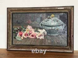 Peinture HSP Nature morte aux roses par Yvonne Vonnot-Viollet Le Duc 1936