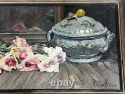 Peinture HSP Nature morte aux roses par Yvonne Vonnot-Viollet Le Duc 1936