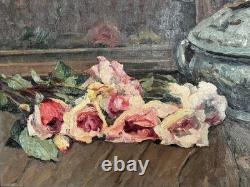 Peinture HSP Nature morte aux roses par Yvonne Vonnot-Viollet Le Duc 1936