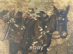 Peinture Huile Bois 1894 Singe Sur Un ne À Identifier Ancien Impressionnisme