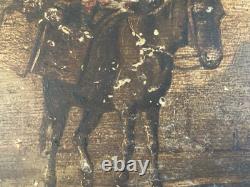 Peinture Huile Bois 1894 Singe Sur Un ne À Identifier Ancien Impressionnisme