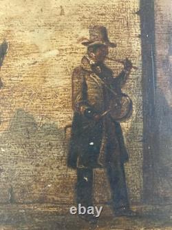 Peinture Huile Bois 1894 Singe Sur Un ne À Identifier Ancien Impressionnisme