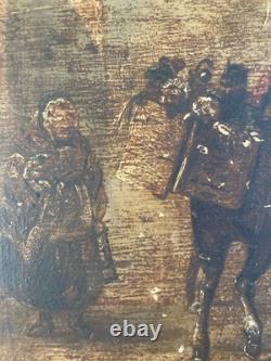 Peinture Huile Bois 1894 Singe Sur Un ne À Identifier Ancien Impressionnisme
