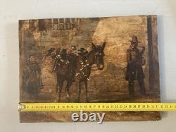 Peinture Huile Bois 1894 Singe Sur Un ne À Identifier Ancien Impressionnisme