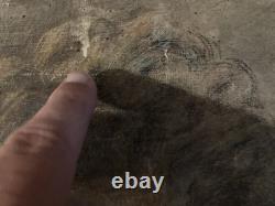 Peinture Huile Et Crayon panneau bois femme 1920 Ancien À Identifier Grattage