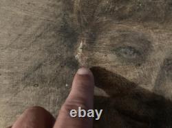 Peinture Huile Et Crayon panneau bois femme 1920 Ancien À Identifier Grattage