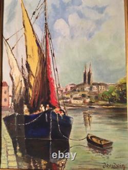 Peinture Huile Panneau Bois Quimper Bretagne Marine Bateau Jourdain Tableau 1950