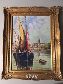Peinture Huile Panneau Bois Quimper Bretagne Marine Bateau Jourdain Tableau 1950