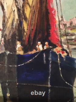 Peinture Huile Panneau Bois Quimper Bretagne Marine Bateau Jourdain Tableau 1950