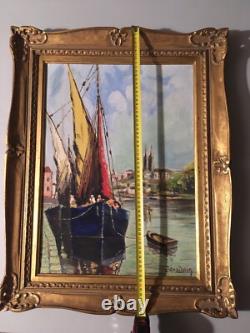 Peinture Huile Panneau Bois Quimper Bretagne Marine Bateau Jourdain Tableau 1950