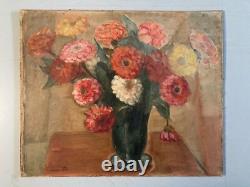 Peinture Huile Sur Bois 1940 Giuseppe Sebasti nature morte au bouquet de fleurs