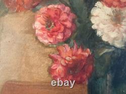 Peinture Huile Sur Bois 1940 Giuseppe Sebasti nature morte au bouquet de fleurs