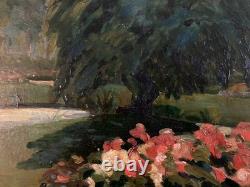 Peinture Huile Sur Bois 1960 Fleur Fleurs Arbre Jardin Nature Painting Paysage