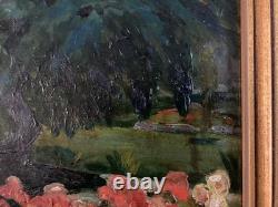 Peinture Huile Sur Bois 1960 Fleur Fleurs Arbre Jardin Nature Painting Paysage