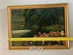 Peinture Huile Sur Bois 1960 Fleur Fleurs Arbre Jardin Nature Painting Paysage