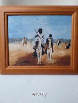 Peinture Huile Sur Bois Orientaliste Touaregs Sur Chameau Tableau Encadré Signé