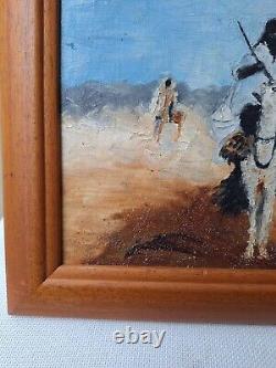 Peinture Huile Sur Bois Orientaliste Touaregs Sur Chameau Tableau Encadré Signé